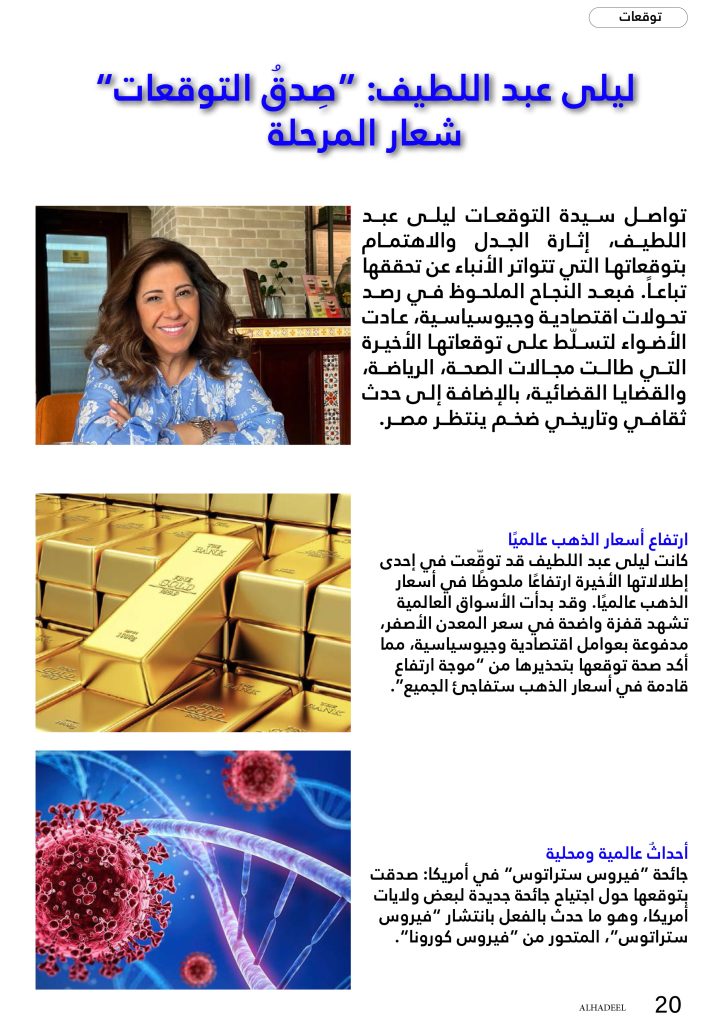 في عدد الهديل الإلكتروني الجديد: ليلى عبد اللطيف: صدق التوقعات شعار المرحلة